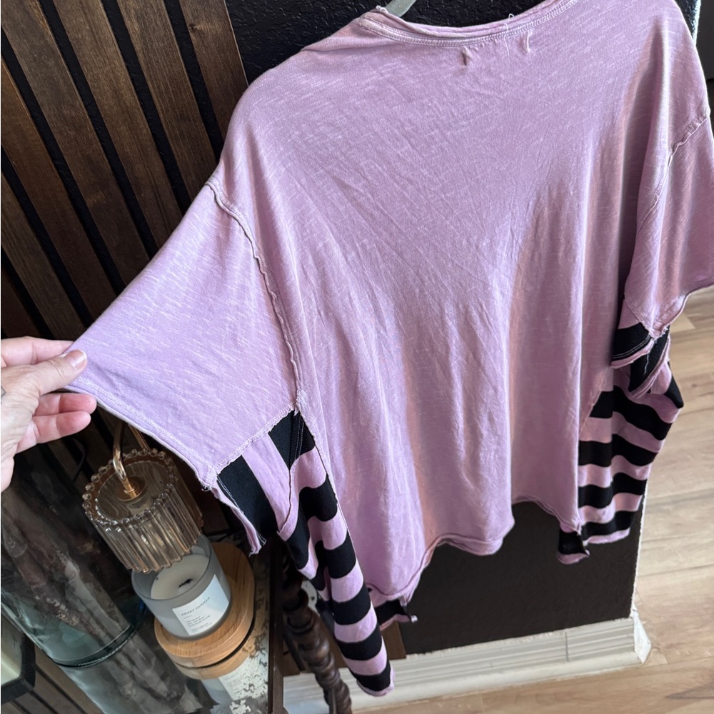 We The Free Lavender and Black Striped Tee